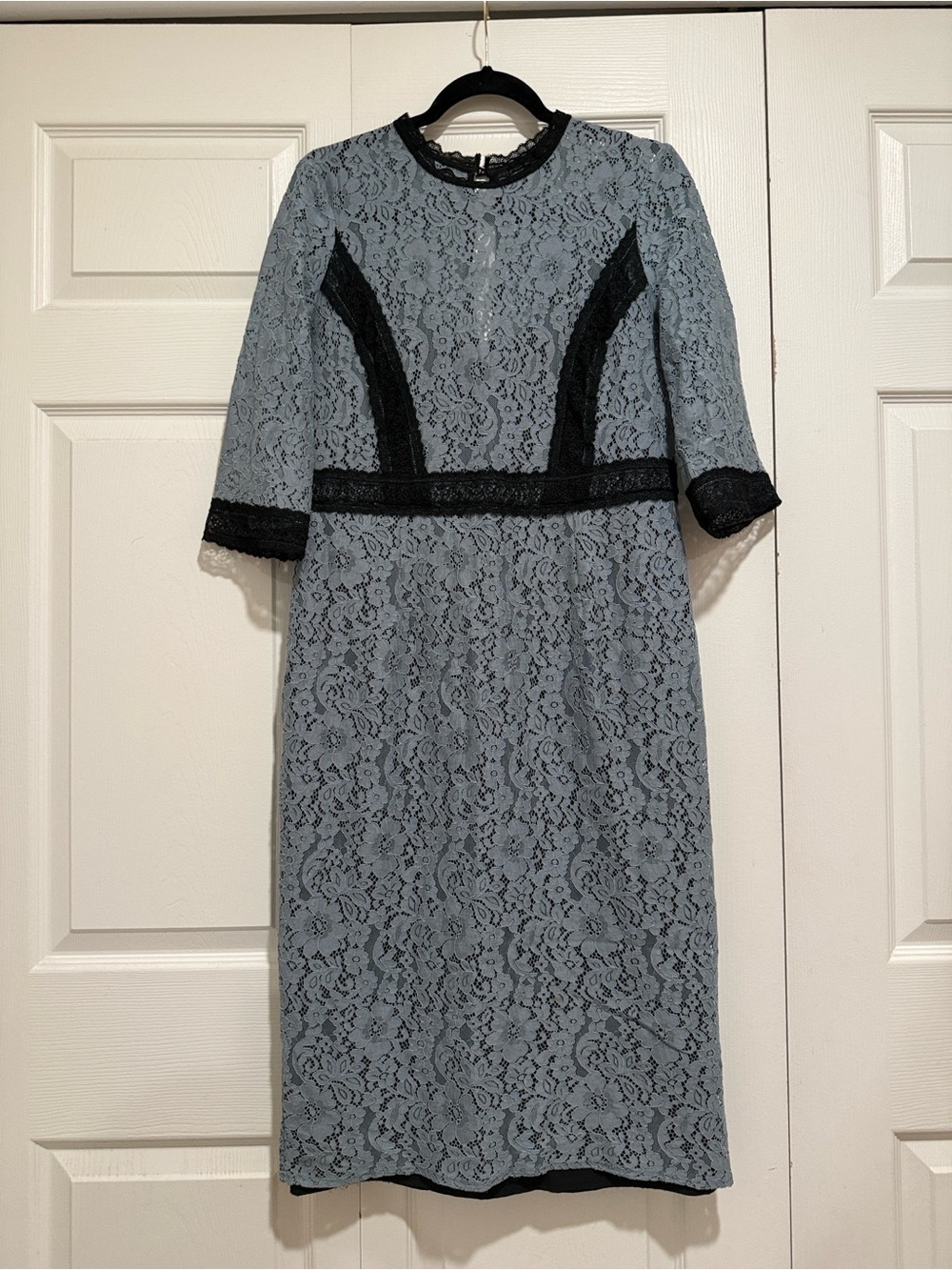 Little Mistress Blue Lace Midi Dress with Black Trim